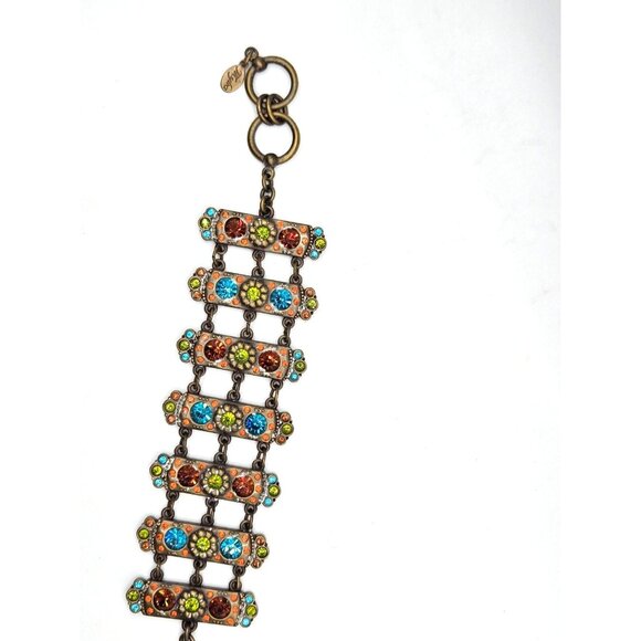 MYKA panel bracelet with multi color Swarovski crystals on bronze 7.5 inch - Picture 5 of 8